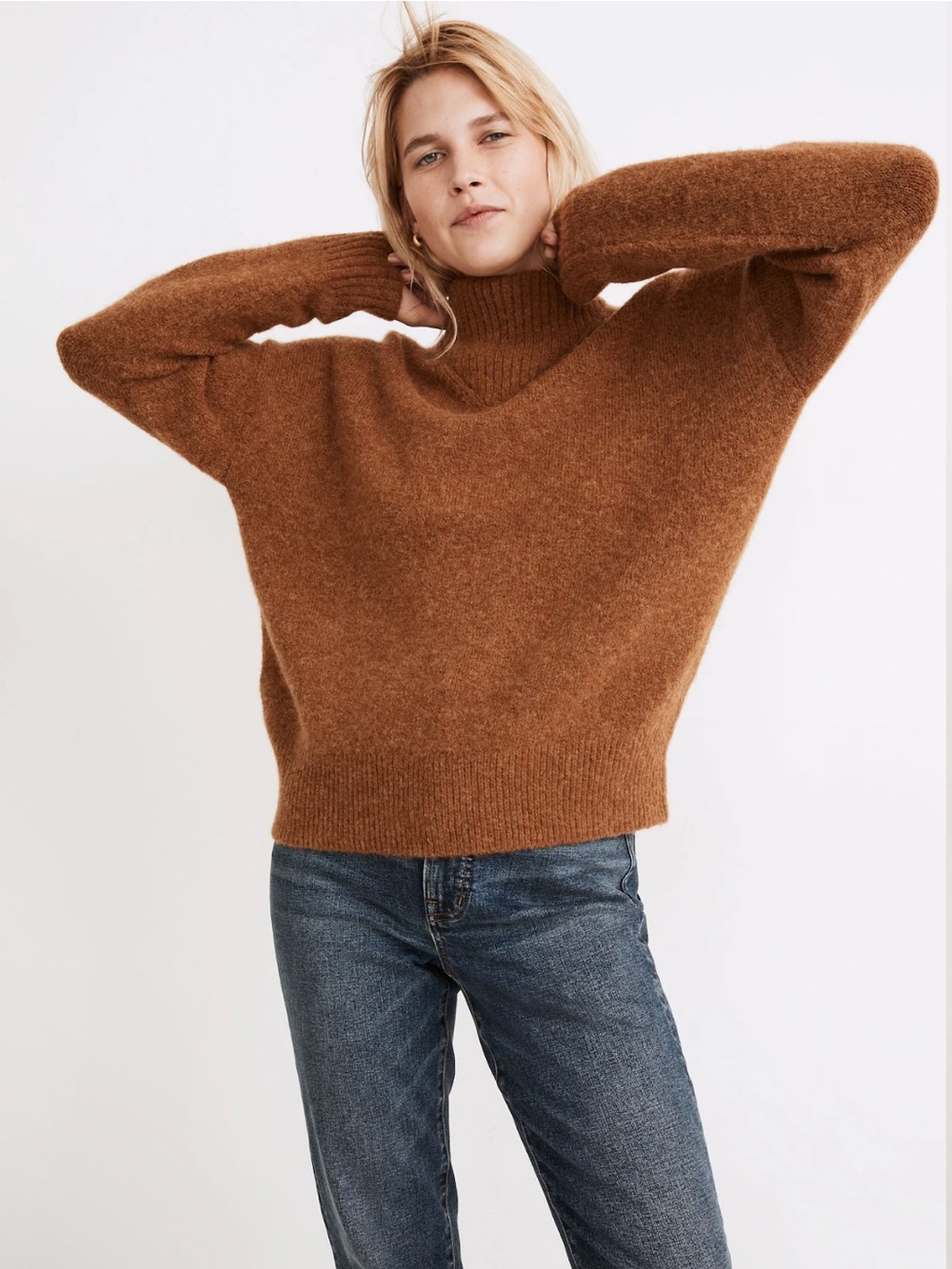 Madewell Dillon Mockneck Pullover Sweater in Heather Cumin